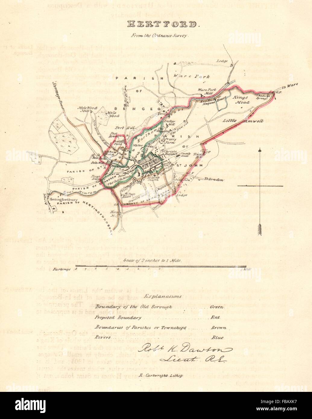 HERTFORD borough/town plan. REFORM ACT. Hertingfordbury. DAWSON, 1832 old map Stock Photo