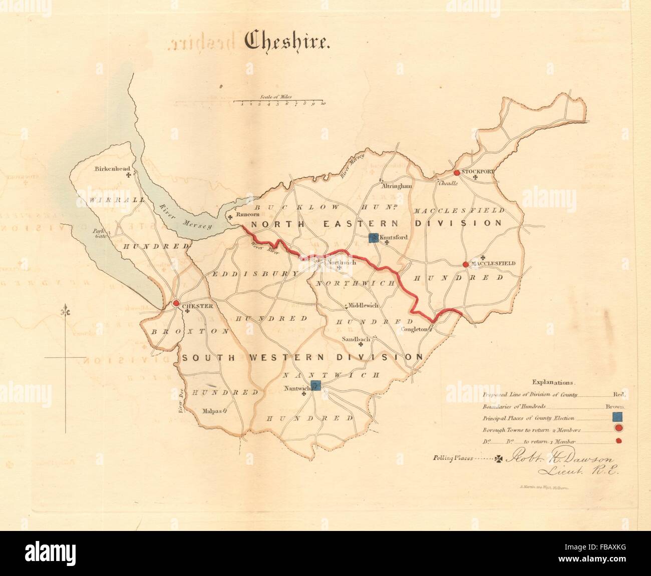 Cheshire county map. Divisions boroughs electoral. REFORM ACT. DAWSON, 1832 Stock Photo