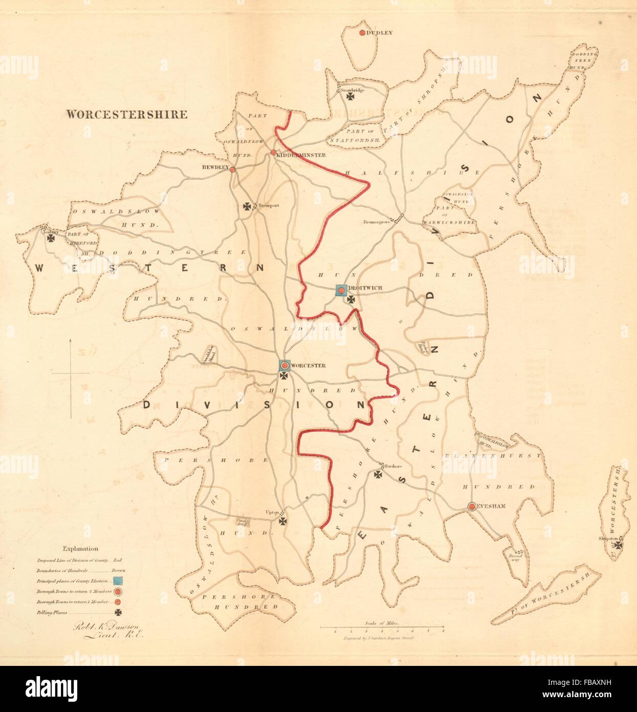 Worcestershire county map. Divisions boroughs electoral. REFORM ACT. DAWSON 1832 Stock Photo