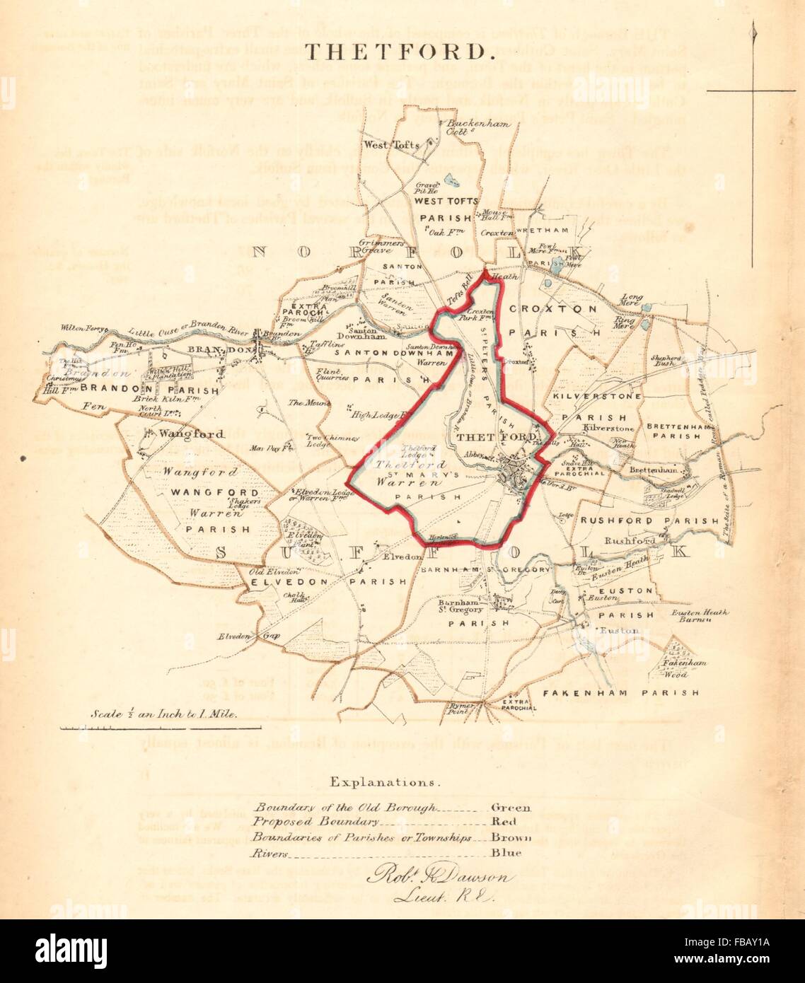 THETFORD borough/town plan for the REFORM ACT. Brandon. Norfolk. DAWSON 1832 map Stock Photo