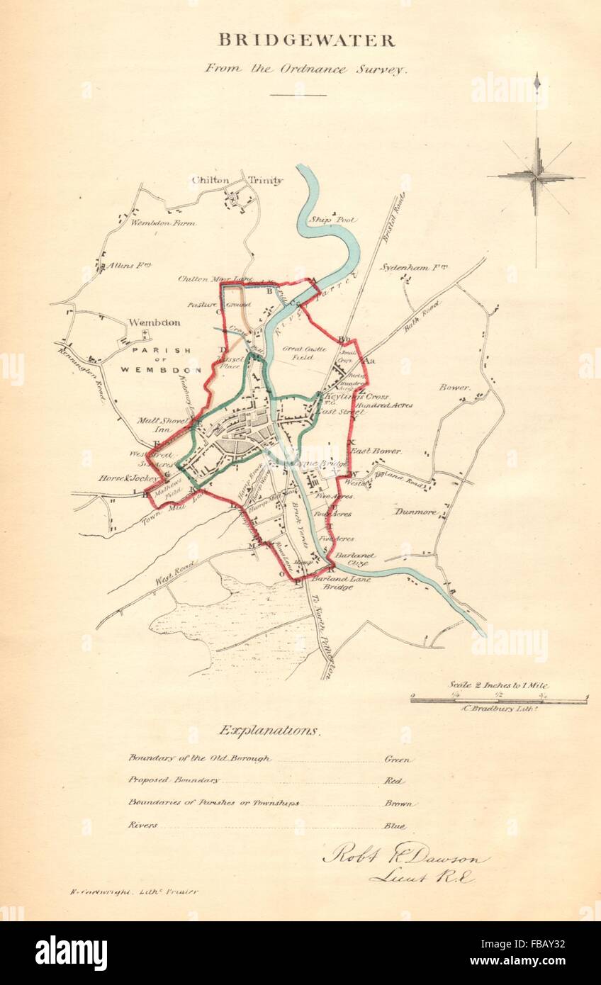 BRIDGWATER borough/town plan. REFORM ACT. Wembdon. Somerset. DAWSON, 1832 map Stock Photo