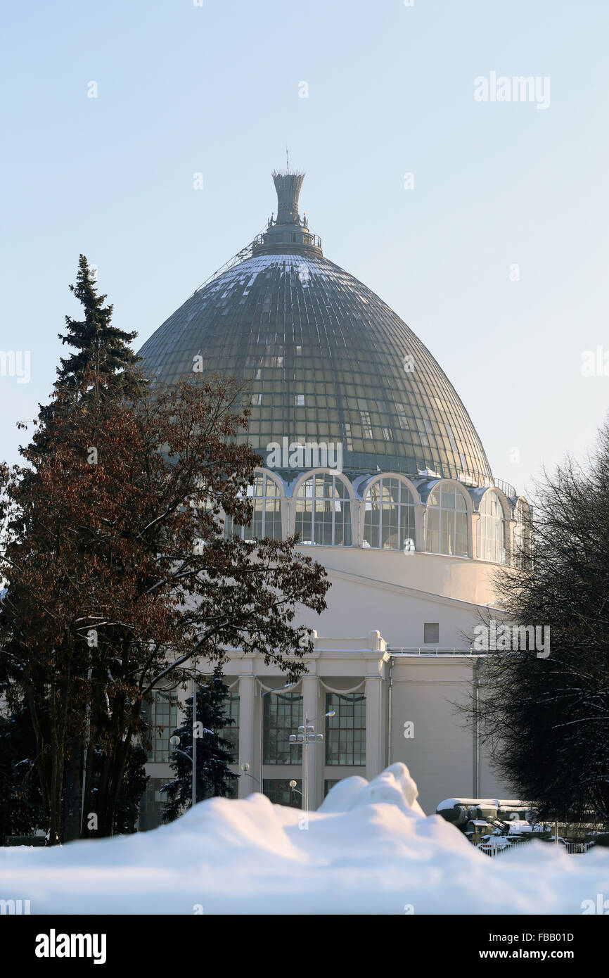 The space pavilion at the Moscow exhibition of national achievements photographed close up Stock Photo