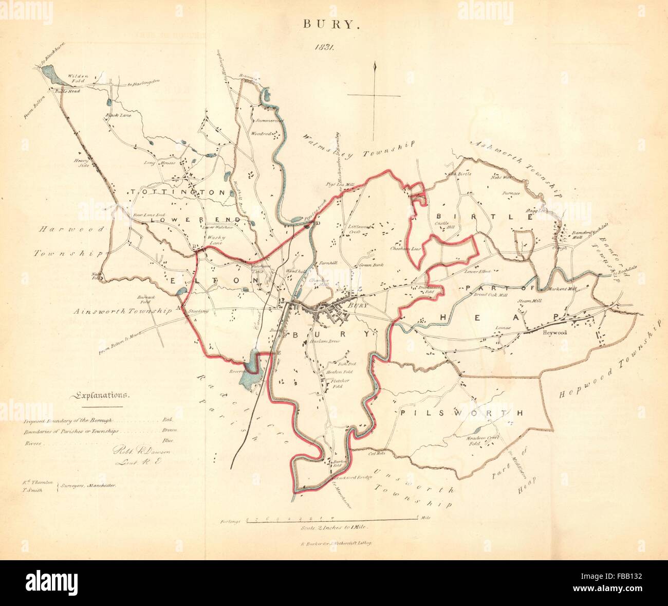 BURY borough/town plan. REFORM ACT. Heywood. Lancashire. DAWSON, 1832 old map Stock Photo