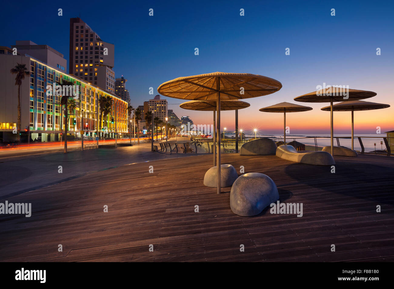 Tel Aviv Promenade. Image of Tel Aviv, Israel during sunset. Stock Photo