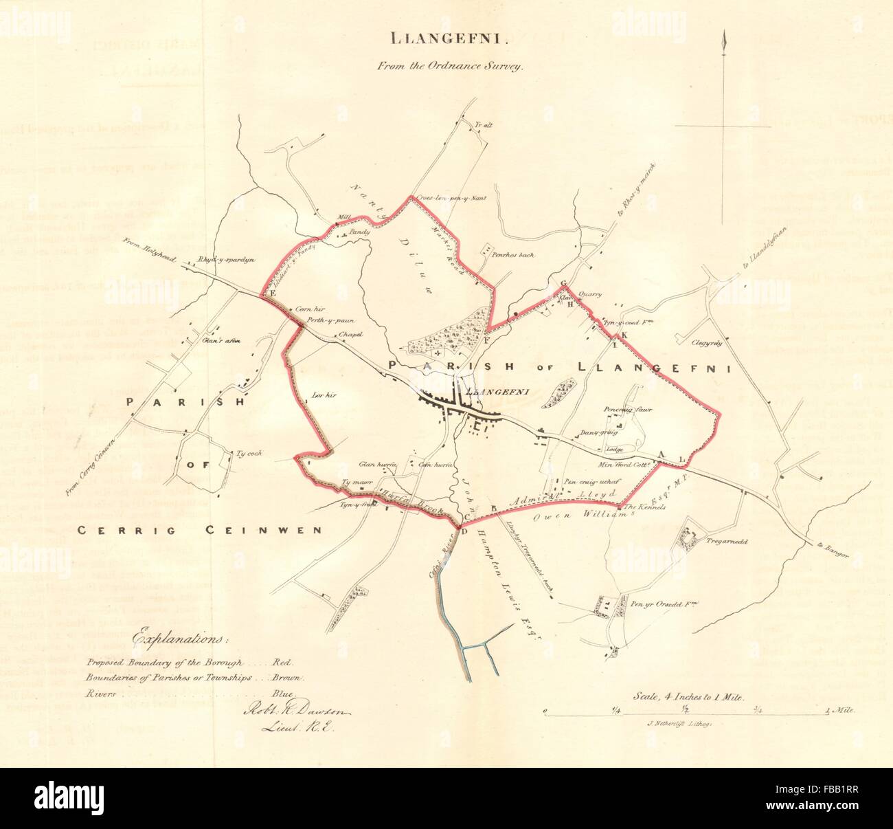 LLANGEFNI borough/town plan for the REFORM ACT. Wales. DAWSON, 1832 old
