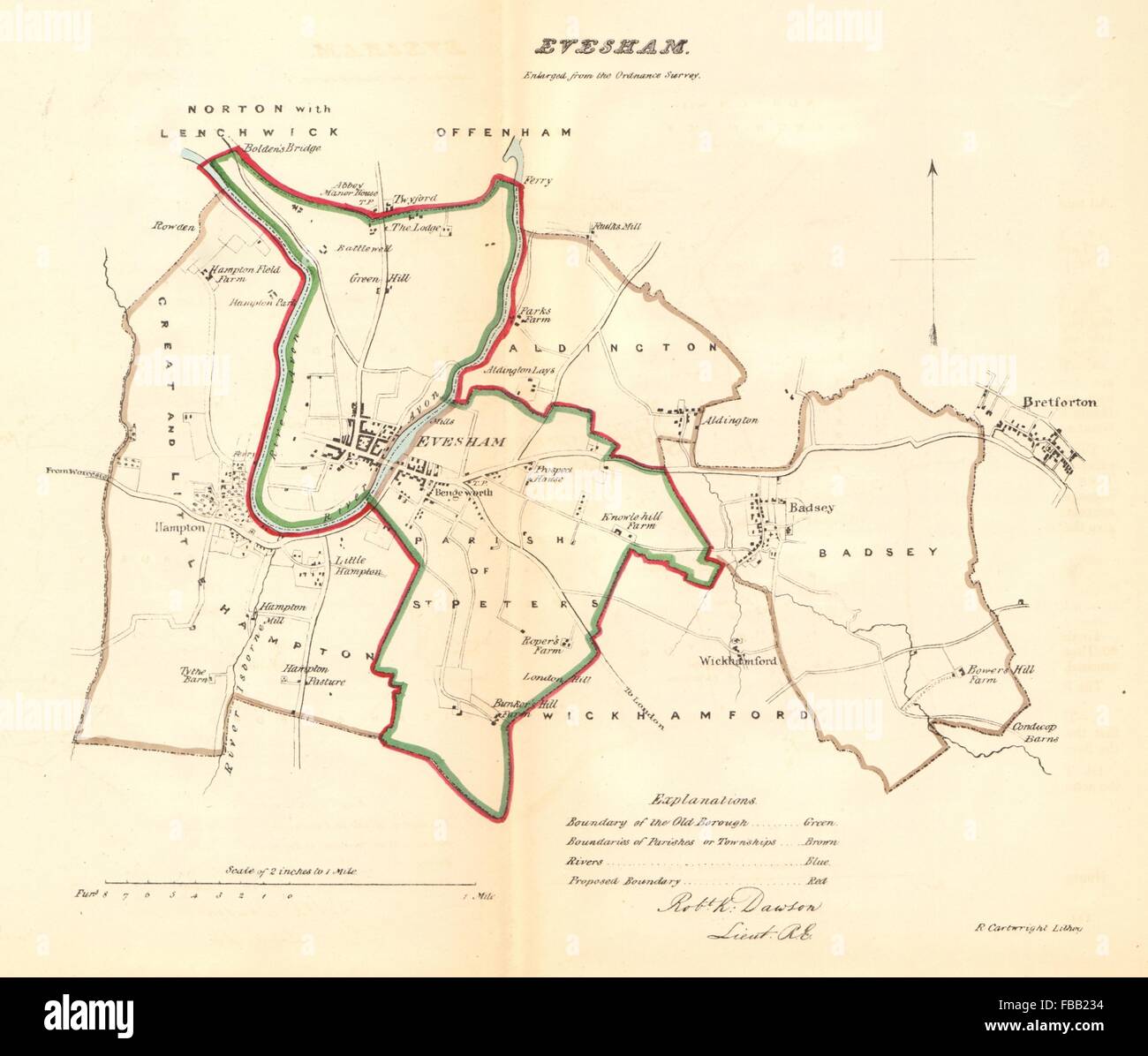 EVESHAM borough/town plan. REFORM ACT Bengeworth Worcestershire. DAWSON 1832 map Stock Photo