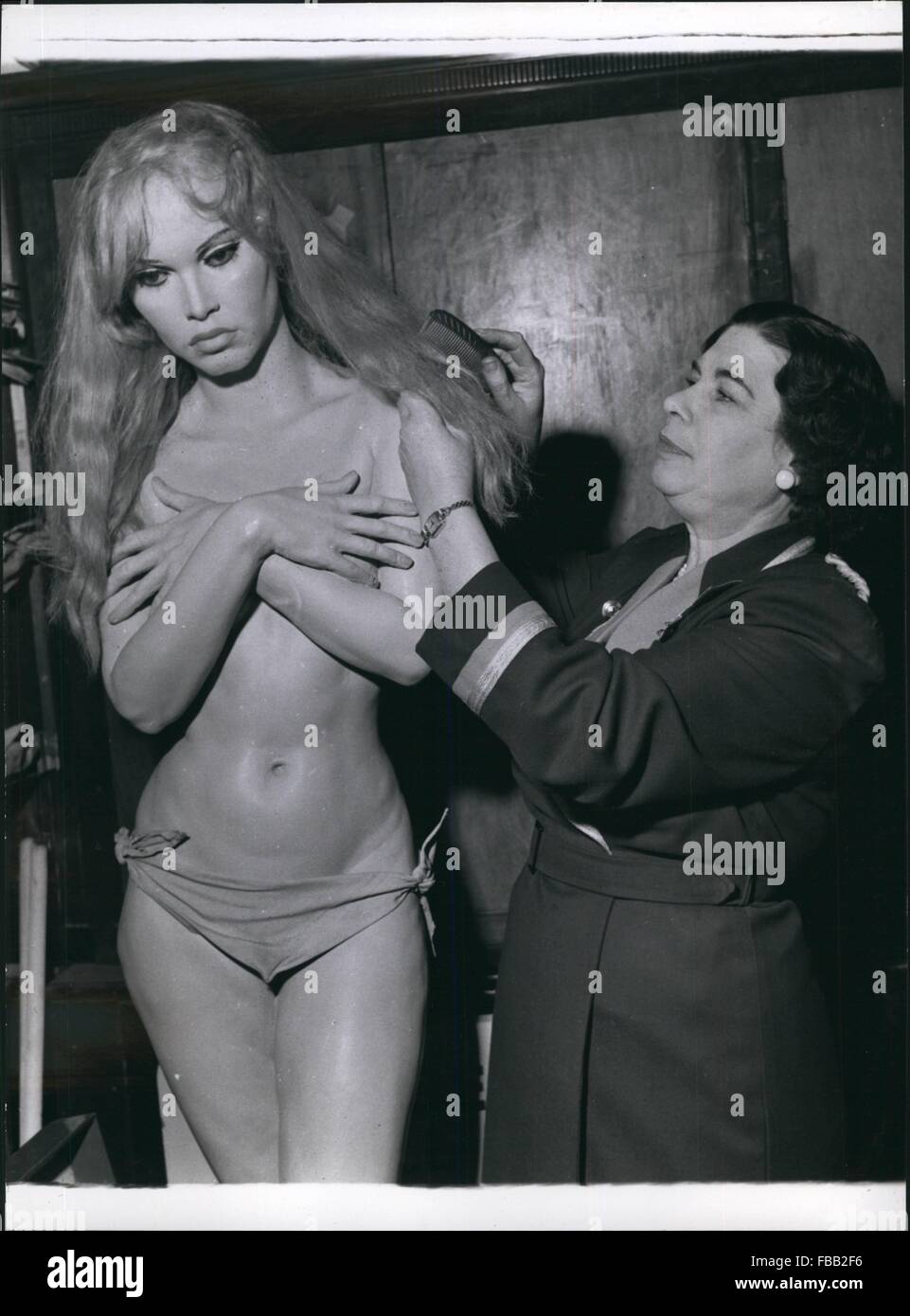 1969 - wax figure She;s quite sorry to see her go. Bardot gets a last dusting before she is collected for despatch northwards. © Keystone Pictures USA/ZUMAPRESS.com/Alamy Live News Stock Photo