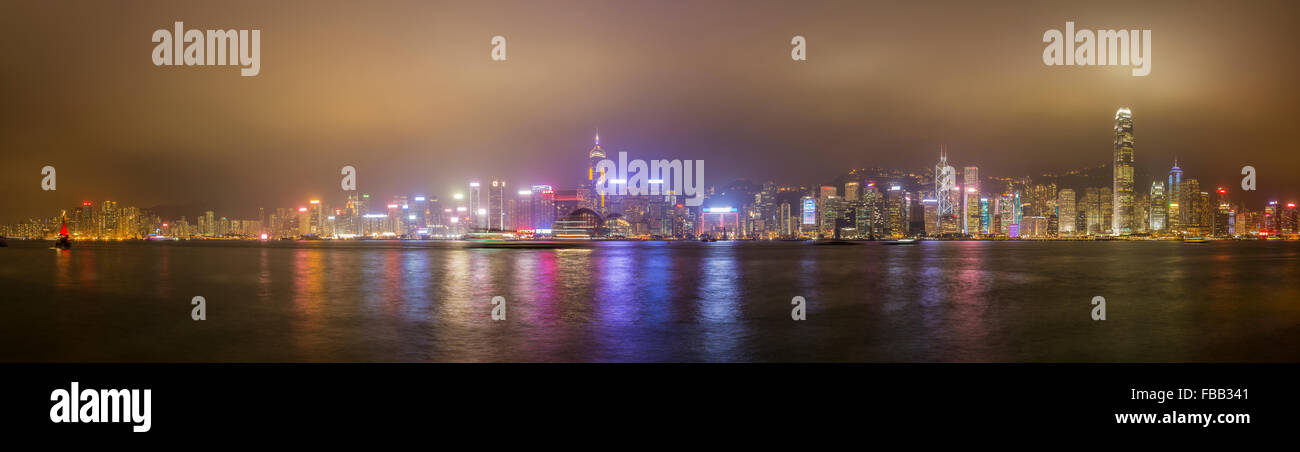 Illuminated high-rise buildings in Hong Kong at night Stock Photo - Alamy