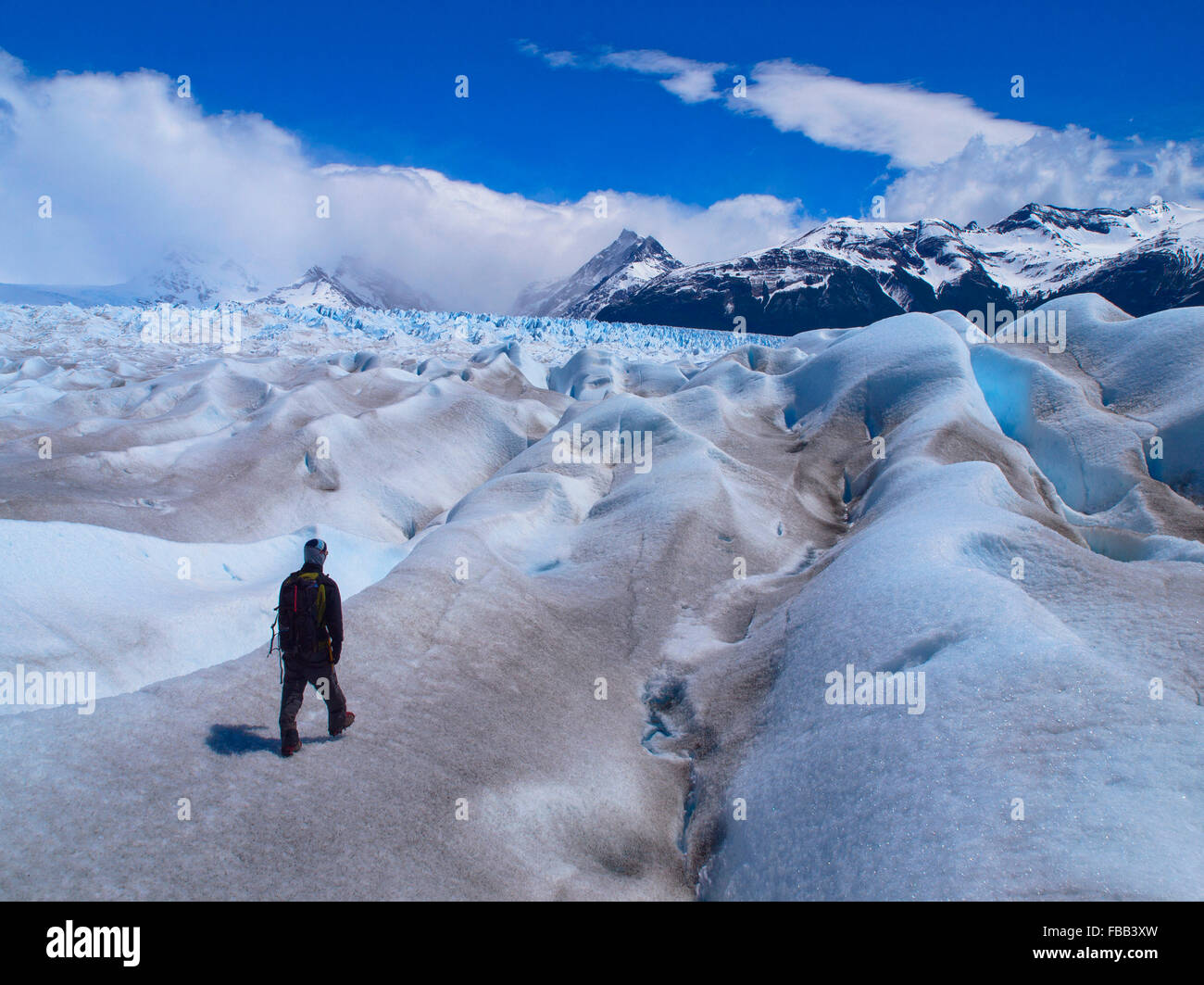 Hiking on Perito Moreno Glacier, Patagonia Stock Photo