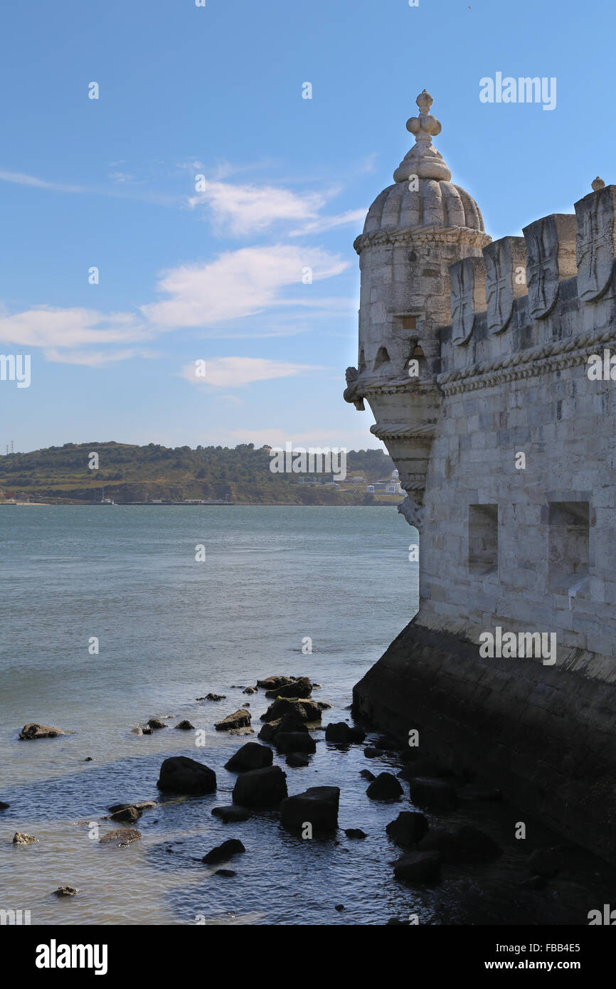 View on the fortified tower of Belem in Lisbon, Portugal Stock Photo ...