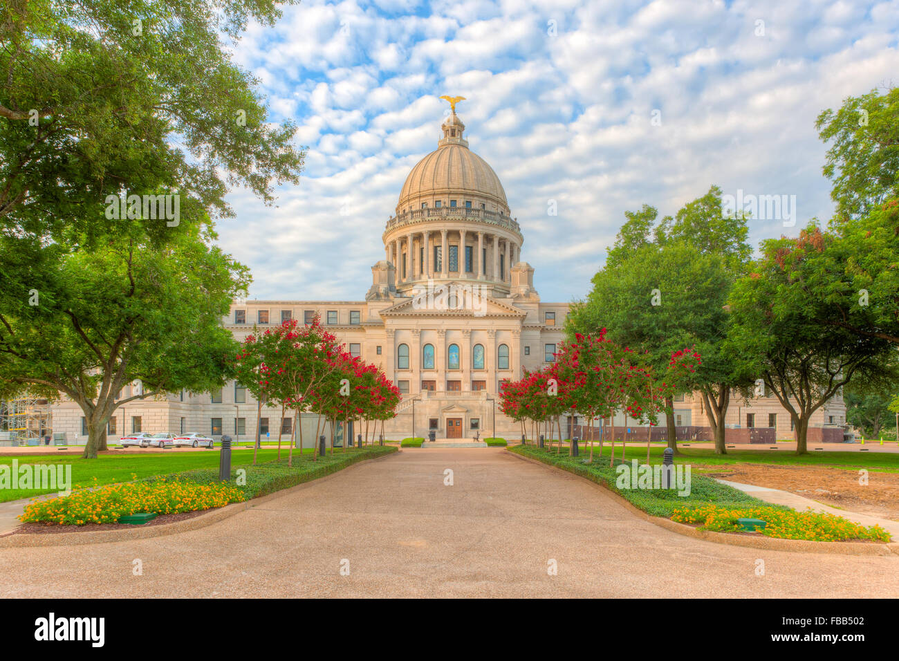 The Mississippi State Capitol and grounds, as viewed from the north, on a pleasant summer morning in Jackson, Mississippi. Stock Photo