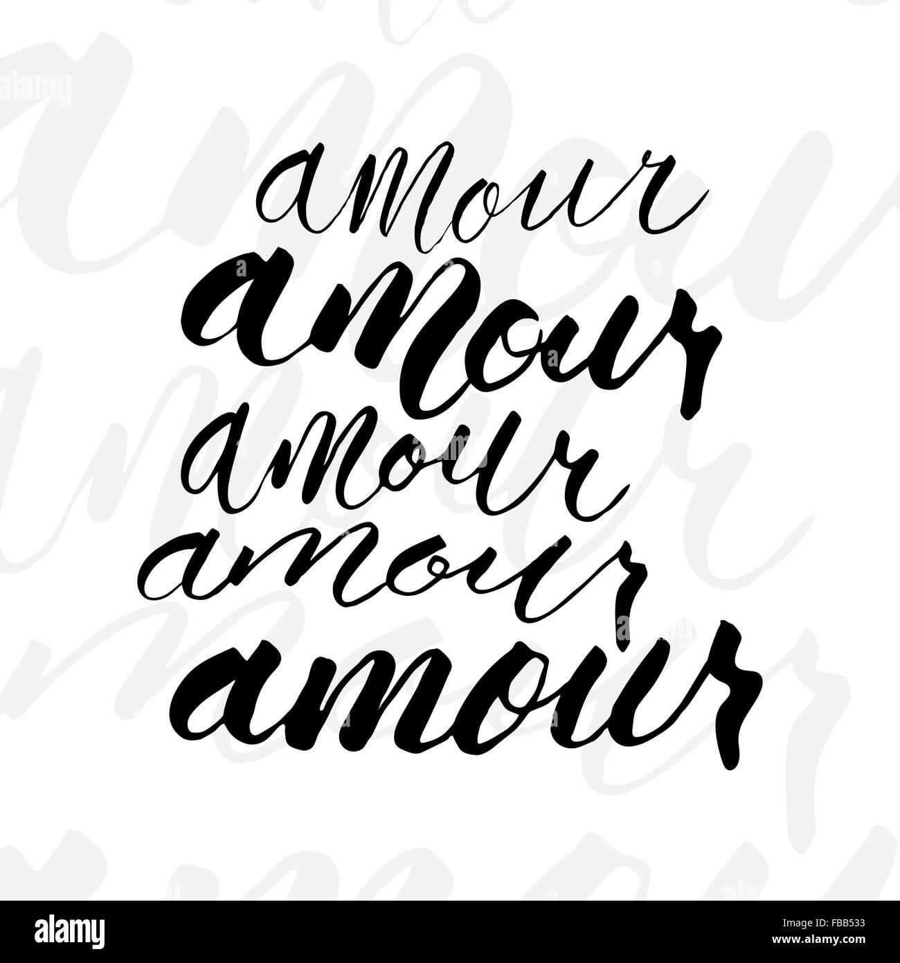 Five variations writing of Amour word. Stock Vector