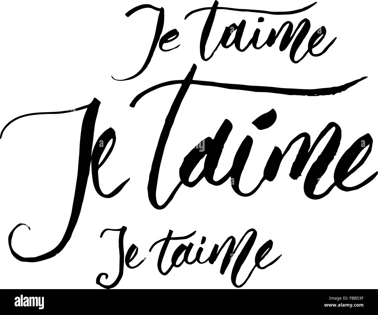 je taime - I love you in french handlettered. Stock Vector