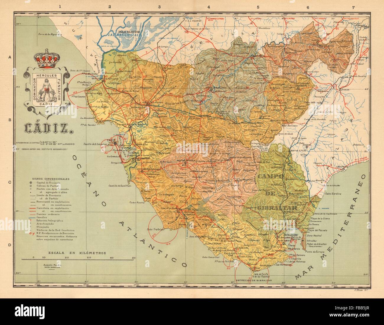 CÁDIZ. Cadiz. Andalucia. Mapa antiguo de la provincia. ALBERTO MARTIN, c1911 Stock Photo