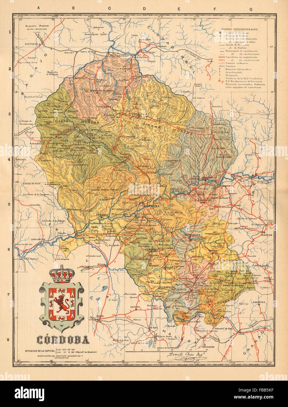 CÓRDOBA. Cordoba. Andalucia. Mapa antiguo de la provincia. ALBERTO MARTIN c1911 Stock Photo