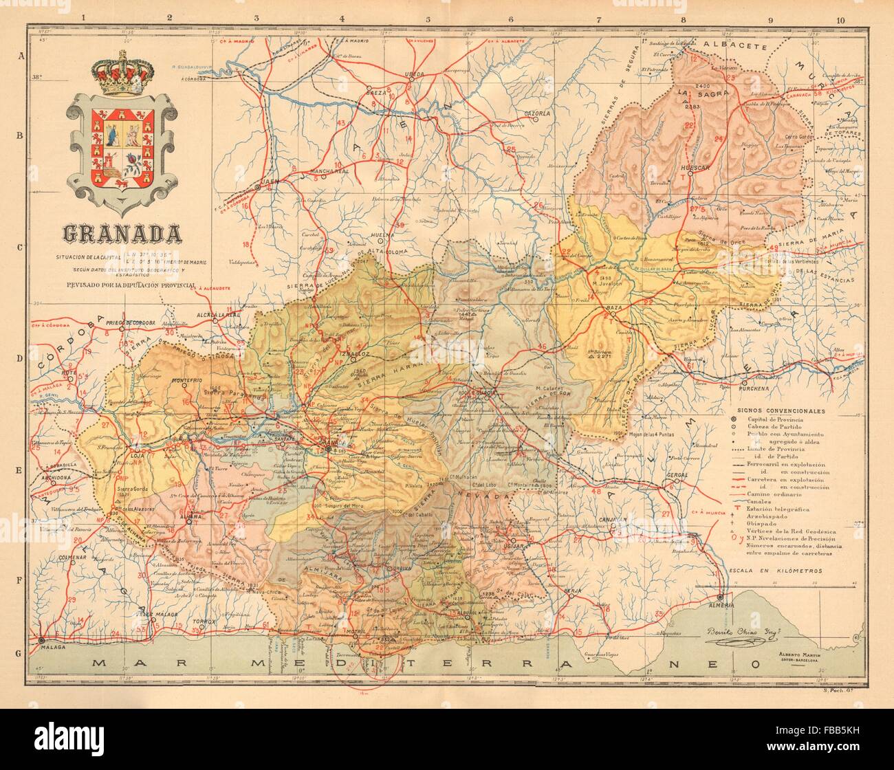 GRANADA. Andalucia. Mapa antiguo de la provincia. ALBERTO MARTIN, c1911 Stock Photo