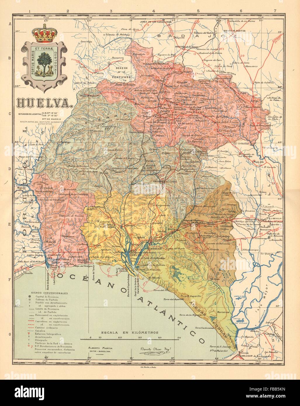 HUELVA. Andalucia. Mapa antiguo de la provincia. ALBERTO MARTIN, c1911 Stock Photo