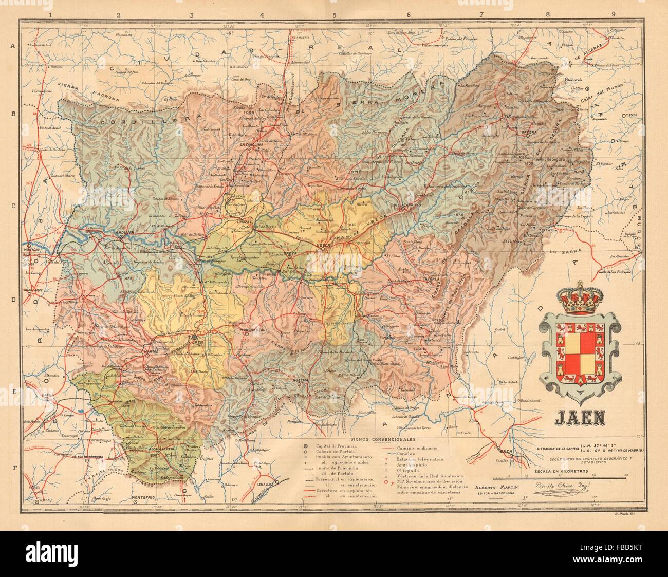 JAÉN. Jaen. Andalucia. Mapa antiguo de la provincia. ALBERTO MARTIN, c1911 Stock Photo