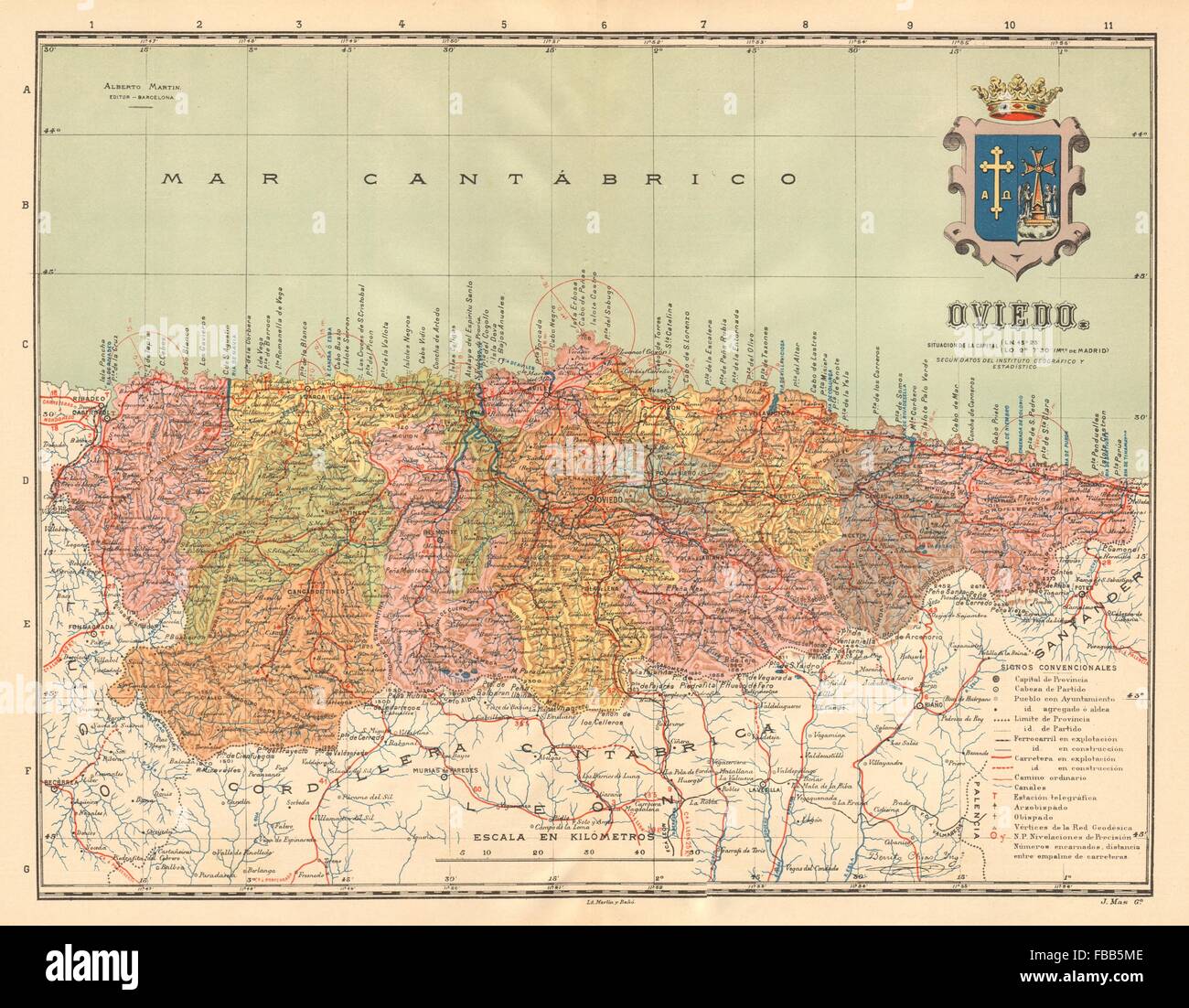 ASTURIAS. Oviedo. Mapa antiguo de la provincia. ALBERTO MARTIN, c1911 Stock Photo