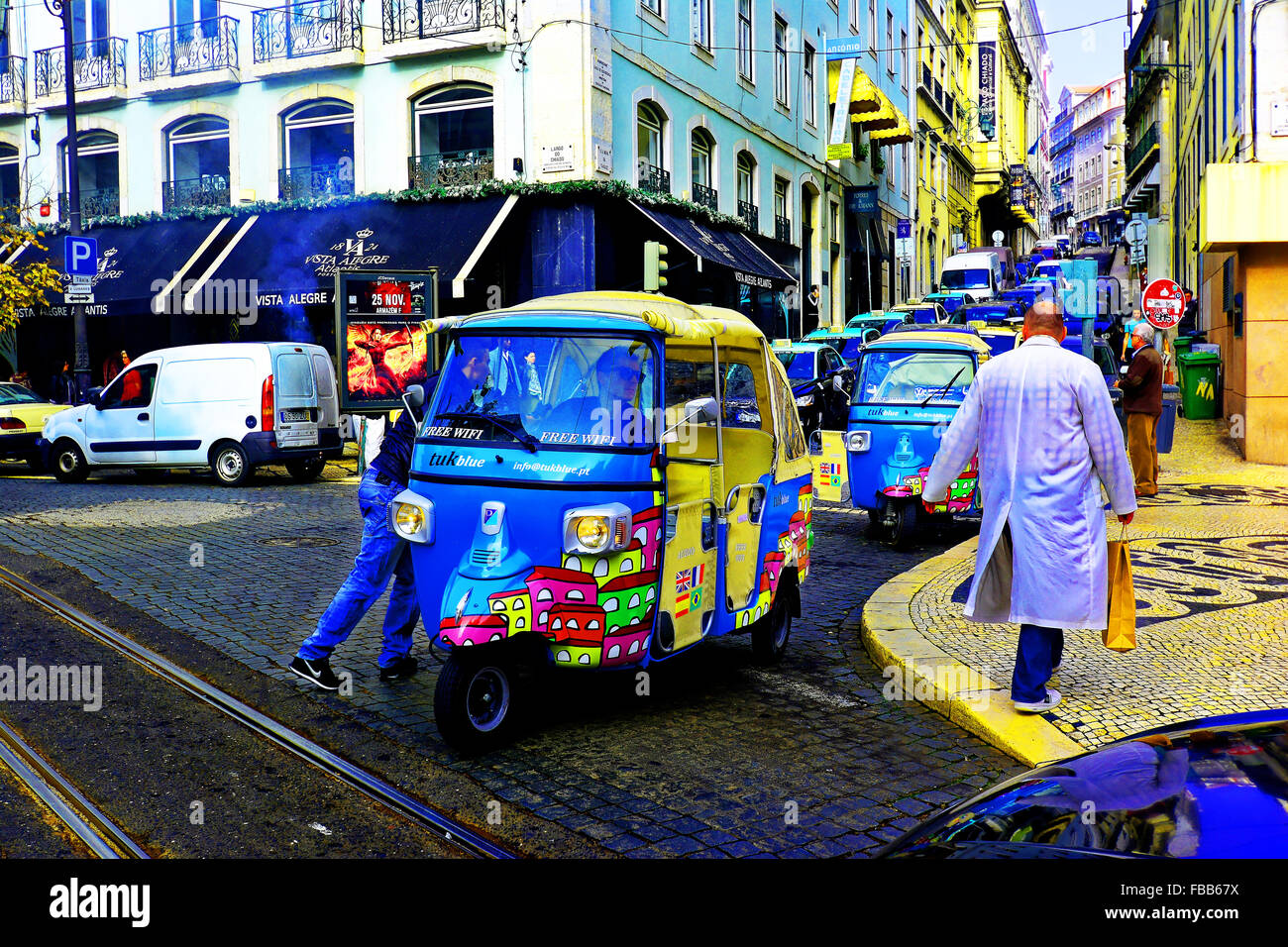 Portugal Lisbon tourist tuk tuk taxi service Stock Photo
