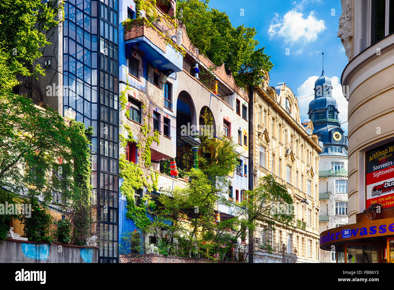 View of the Hundertwasser House Exterior from Lowengasse, Vienna, Austria Stock Photo