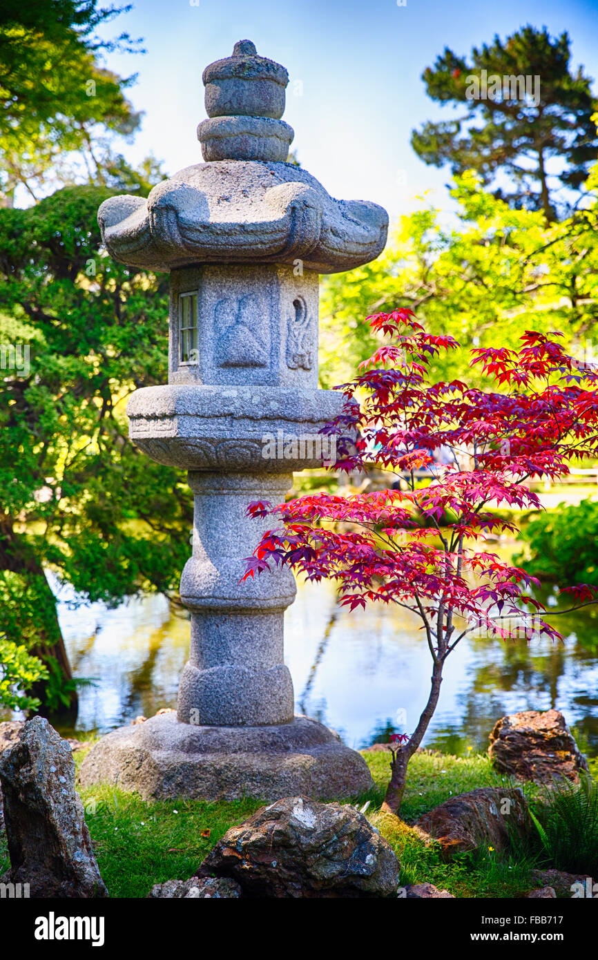 Close Up View Of A Stone Lantern In A Japanese Garden Japanese