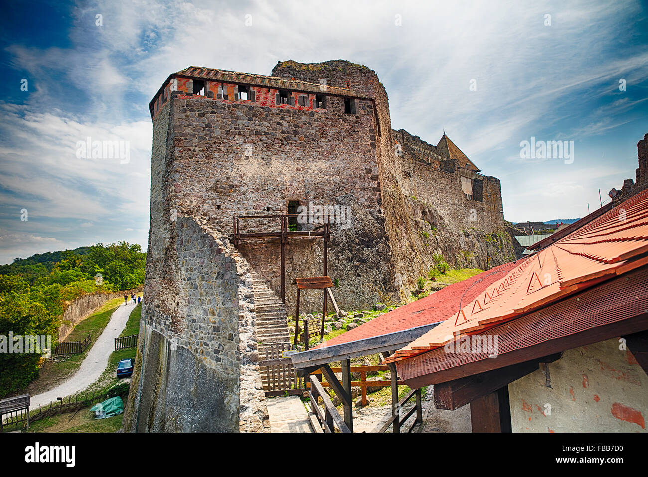 Low Angle View of a Castle Wall Ruins, Visegrad Castle, Hungary Stock