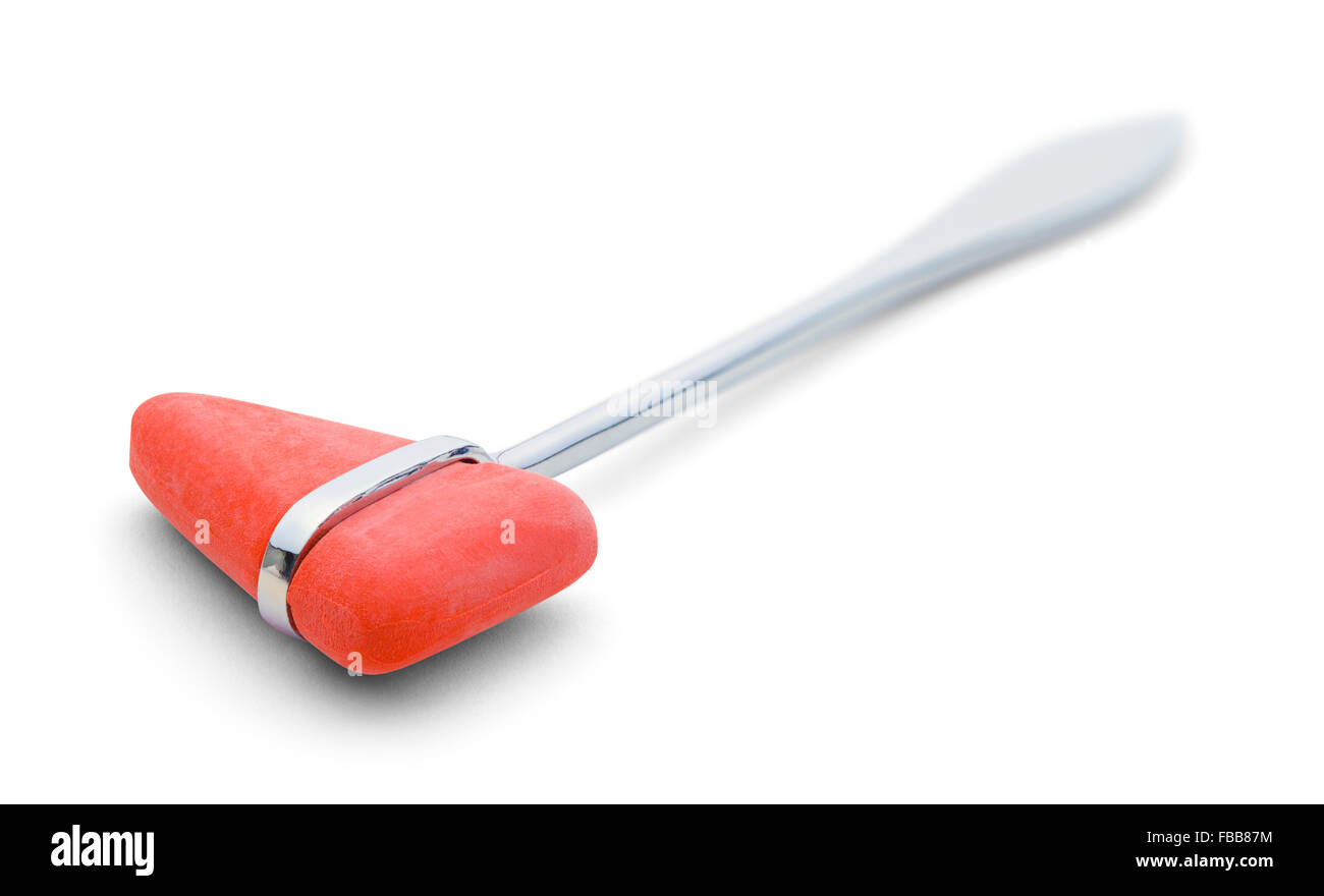 Red Medical Reflex Hammer Isolated on White Background. Stock Photo