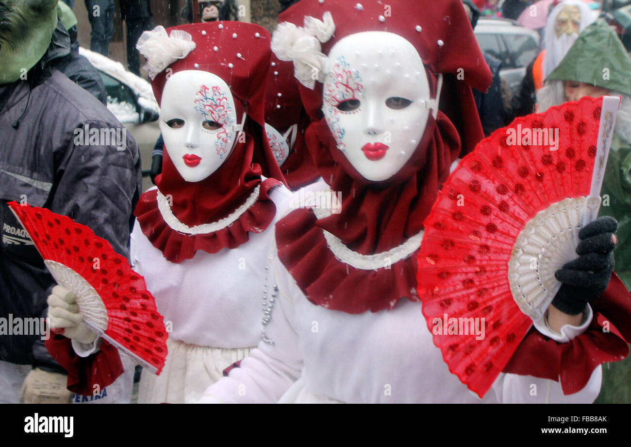 Vevcani. 13th Jan, 2016. People take part in a carnival marking the Orthodox St. Vasilij Day in southwestern Macedonia's village of Vevcani, on Jan. 13, 2016. © MIA Qani/Xinhua/Alamy Live News Stock Photo
