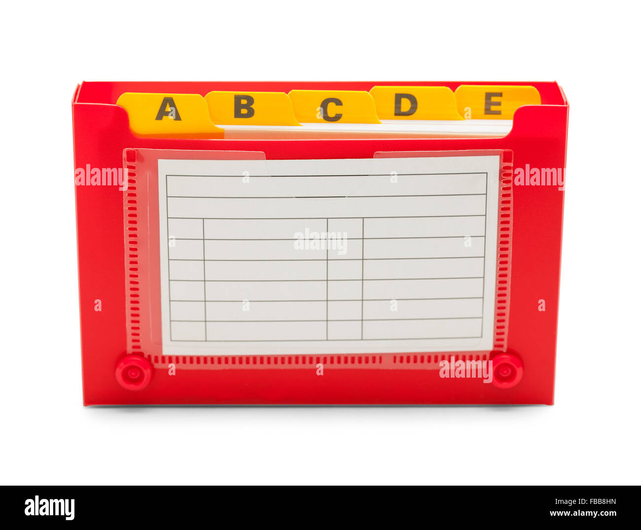 Red Index Card Holder Isolated on White Background. Stock Photo