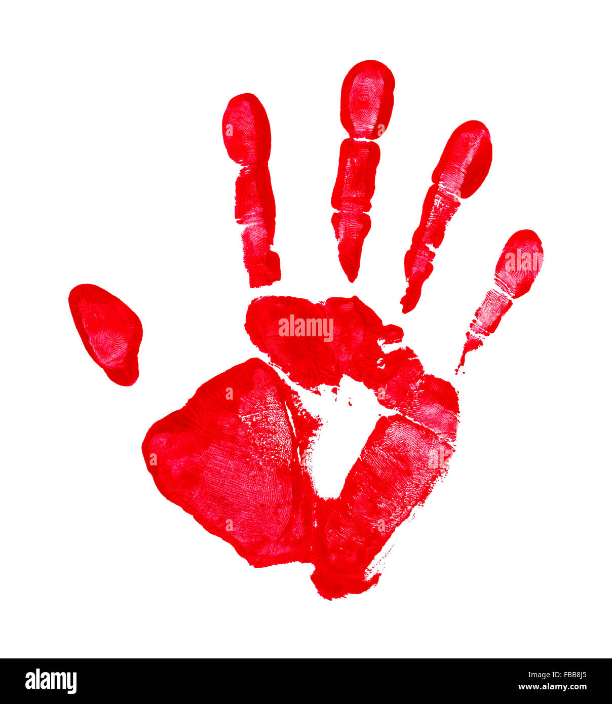 Red Paint Hand Print Isolated on a White Background. Stock Photo