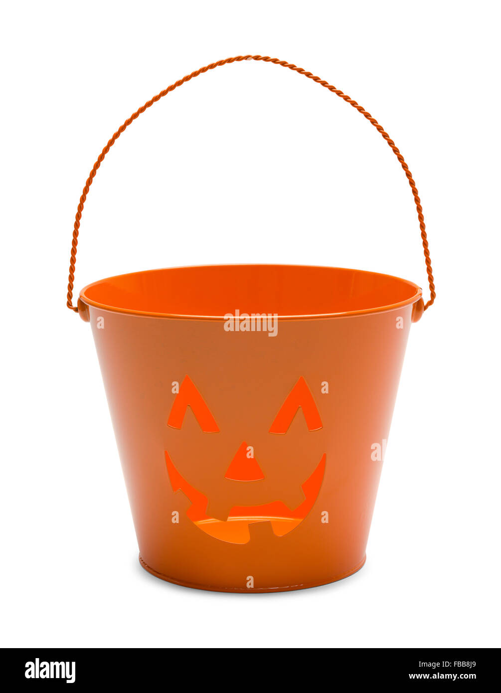 Orange Jack O Lattern Bucket Isolated on White Background. Stock Photo