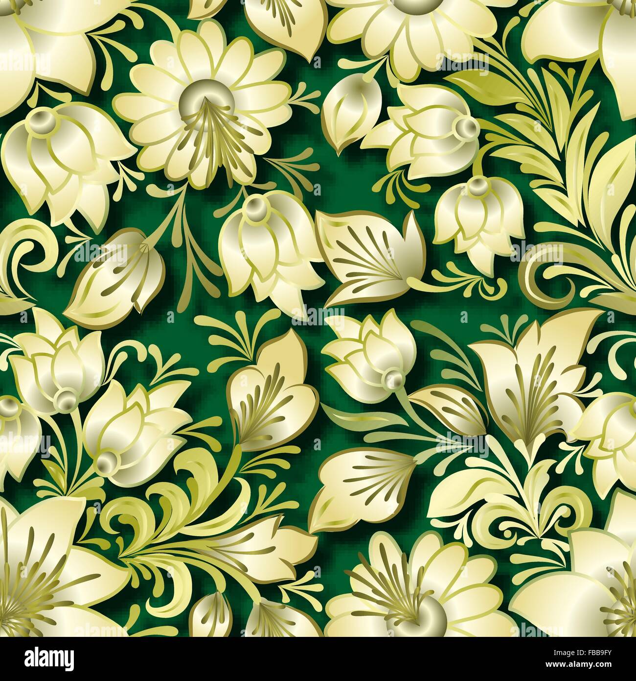 seamless golden floral ornament on green background Stock Vector Image