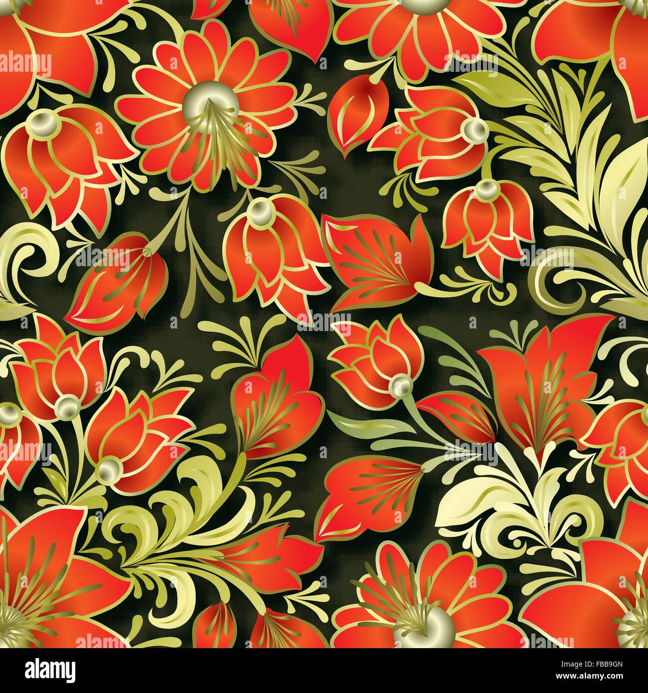 seamless red floral ornament on dark background Stock Vector Image ...