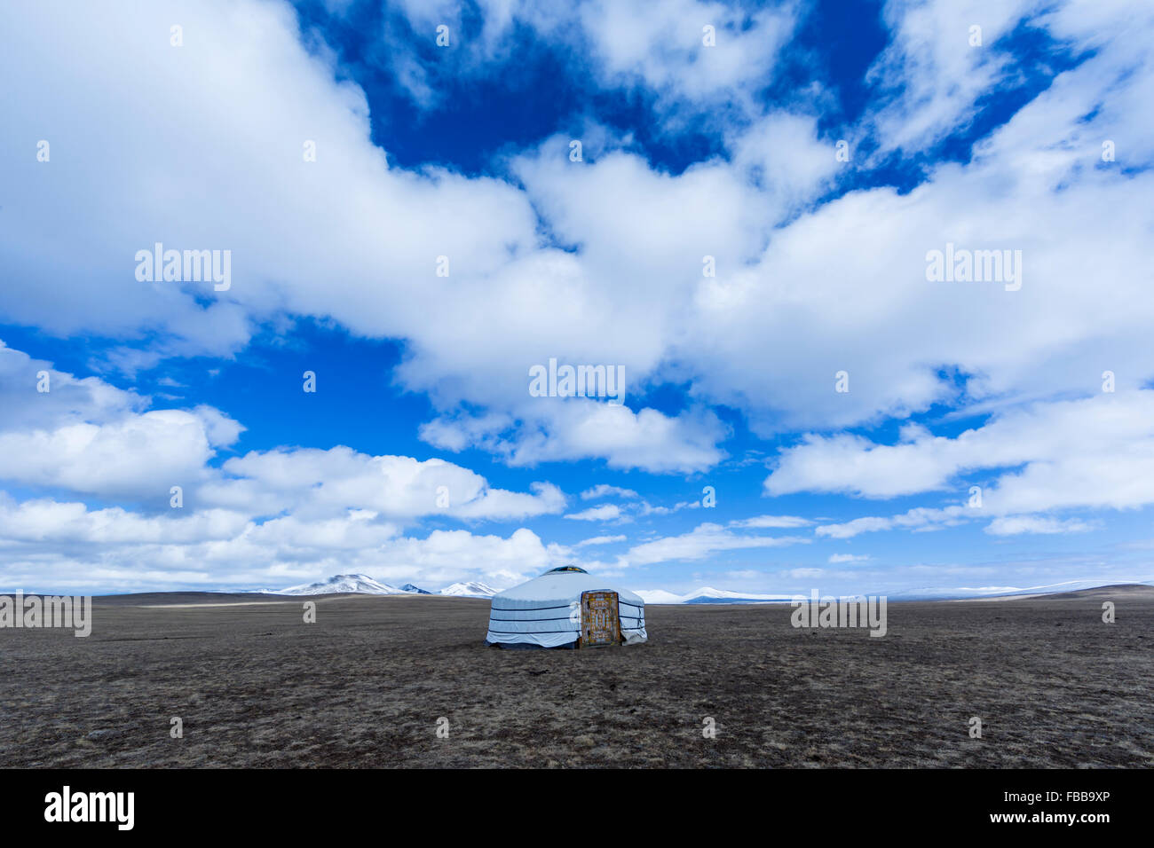 Yurt under Blue Sky and Clouds,Mongolia Stock Photo - Alamy