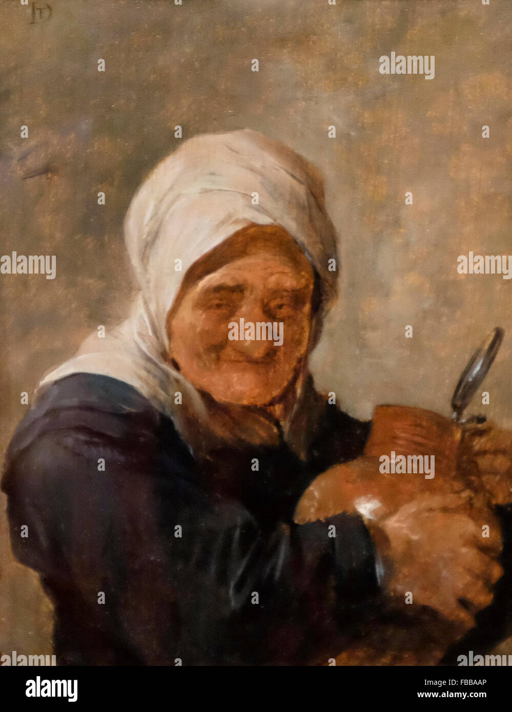 Old Woman holding a Flagon - David Teniers the Younger - circa 1650 Stock Photo