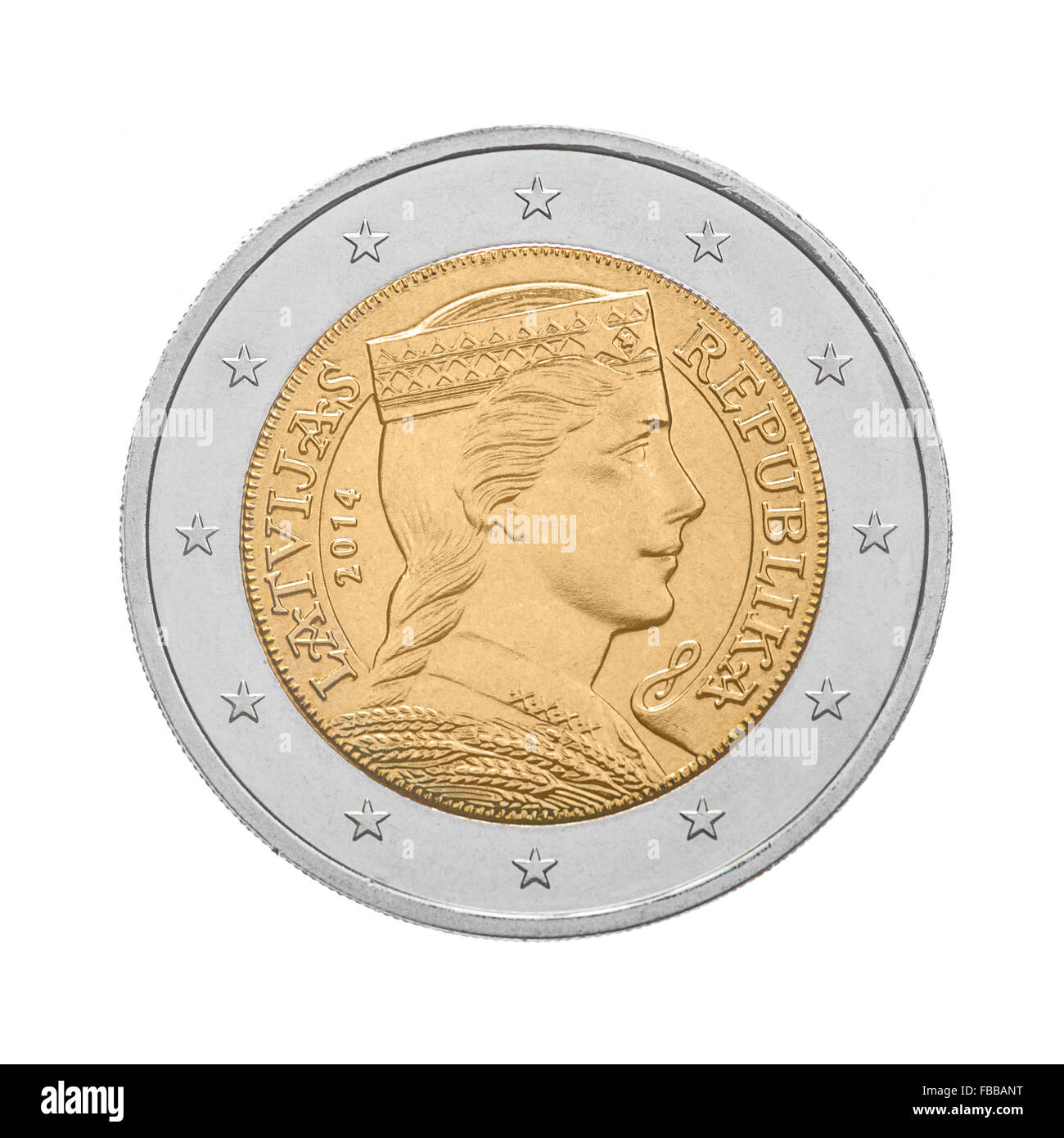 Two euro coin Latvia. Reverse side Stock Photo