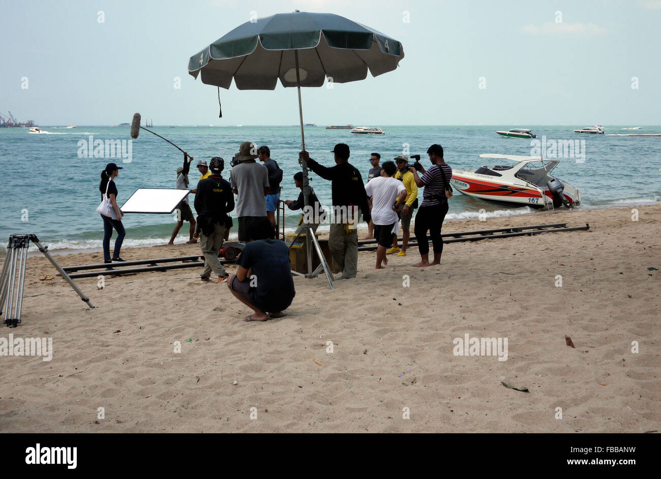 A scene from a Thai soap opera being filmed on Pattaya Beach Thailand Stock Photo