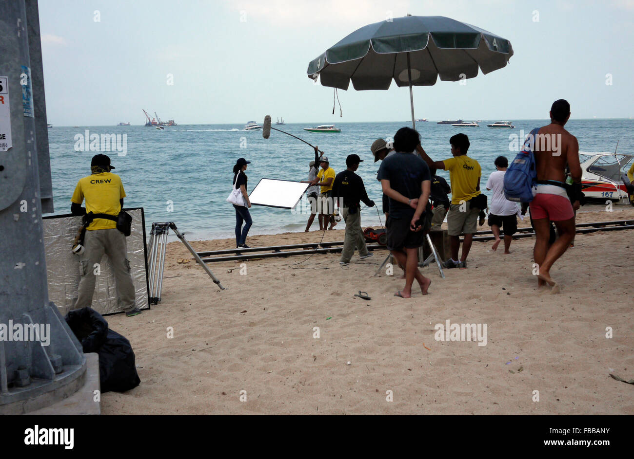 A scene from a Thai soap opera being filmed on Pattaya Beach Thailand Stock Photo