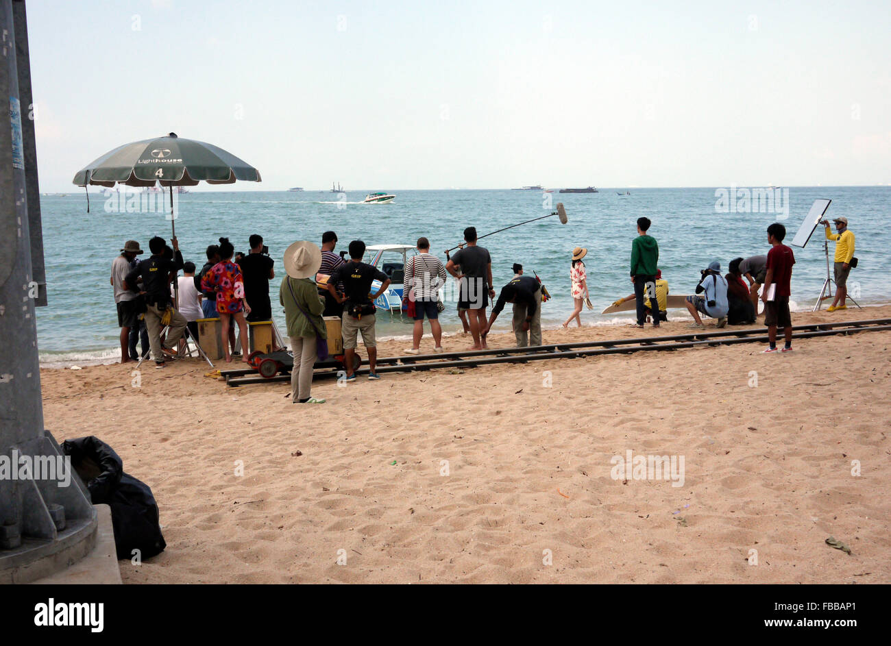 A scene from a Thai soap opera being filmed on Pattaya Beach Thailand Stock Photo