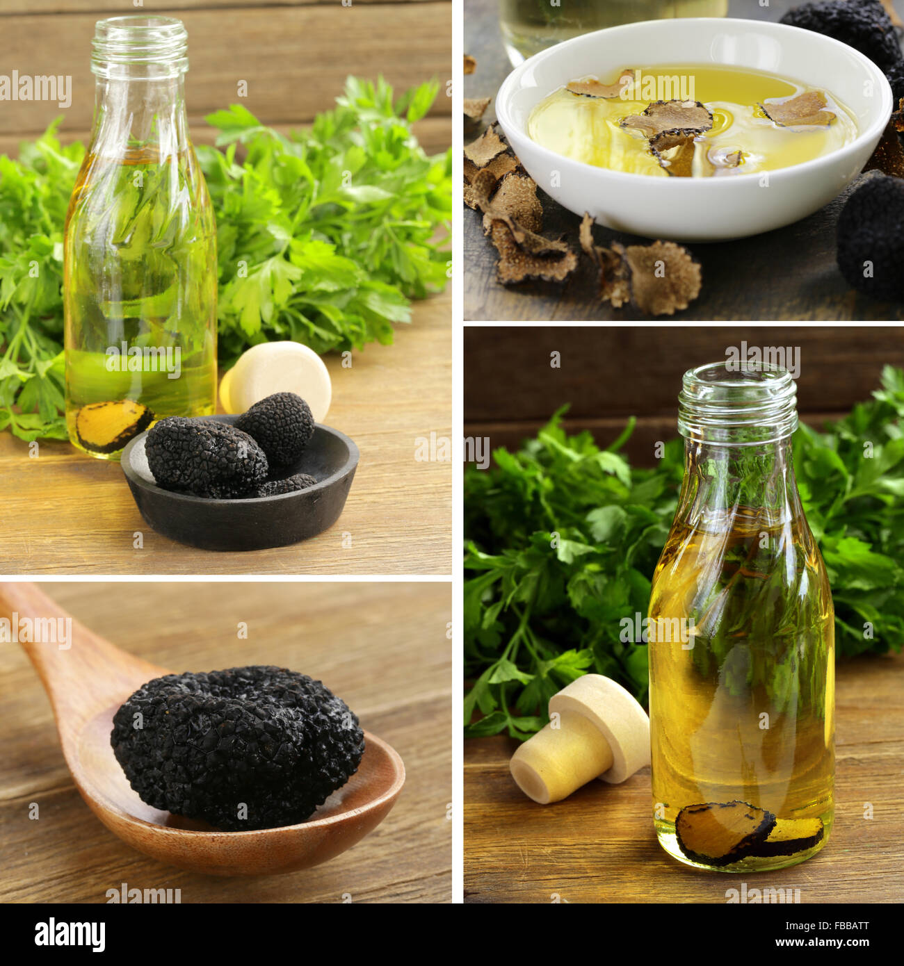 collage mushroom black truffle and flavored olive oil Stock Photo Alamy