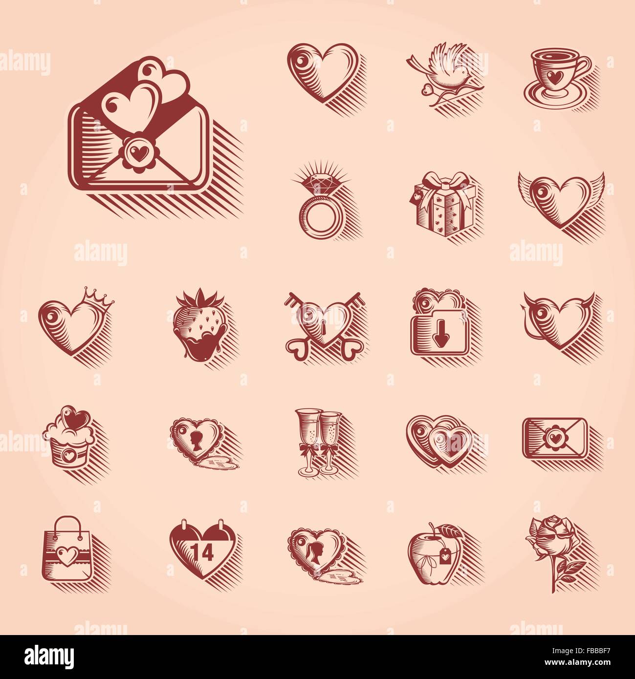 Valentines Day Retro Icon Set Stock Vector Image & Art - Alamy