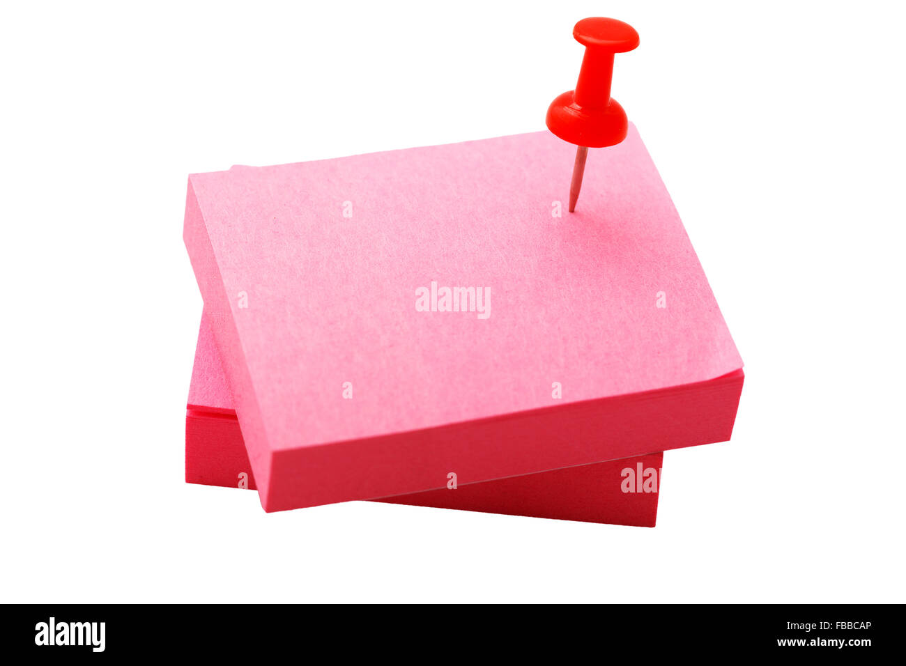 stack of red stickers and pushpin on a white background Stock Photo