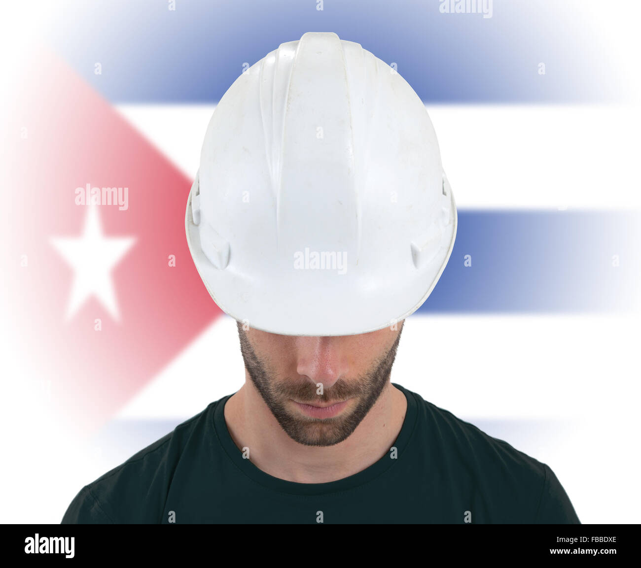 Isolated engineer with flag on background - Cuba Stock Photo