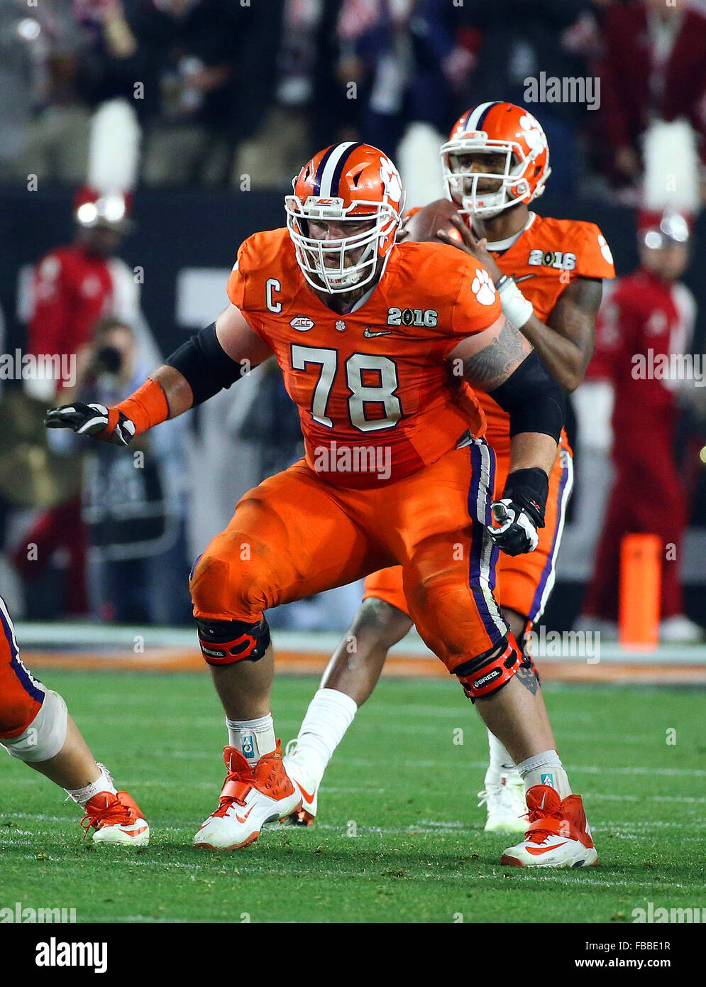 January 11, 2016Eric Mac Lain #78 of the Clemson Tigers in action during the 2016 College Football Playoff National Championship Game between the Alabama Crimson Tide and the Clemson Tigers at the University of Phoenix Stadium in Glendale, Arizona. The Crimson Tide defeated the Tigers with a score of 45 to 40. Charles Baus/CSM Stock Photo