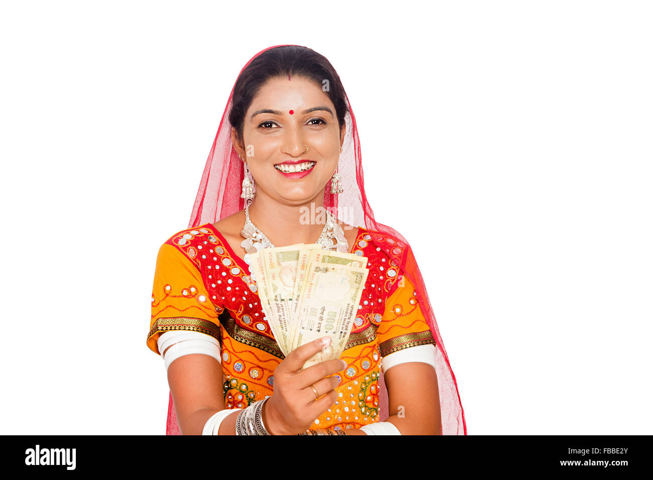 1 indian rural Gujrati woman Money showing Stock Photo