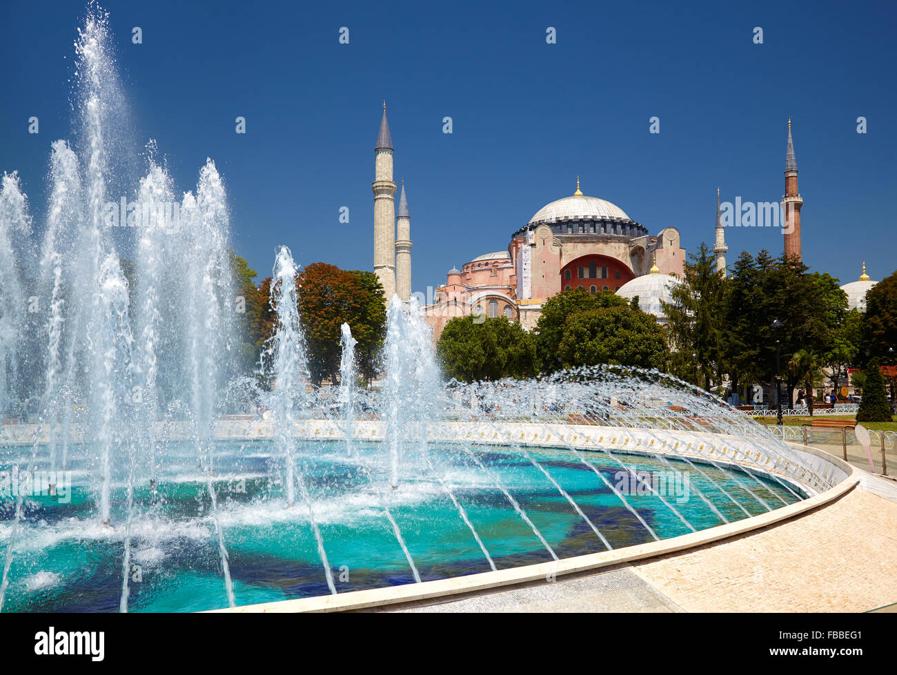 The view of fountain in Sultan Ahmet Park with Hagia Sophia in the ...