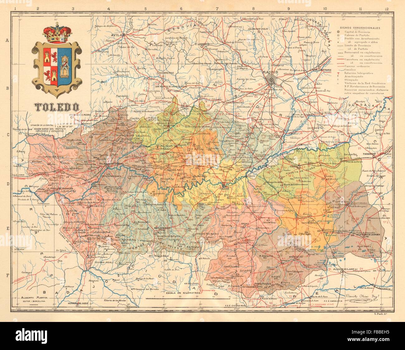 TOLEDO. Castilla-La Mancha. Mapa antiguo de la provincia. ALBERTO MARTIN c1911 Stock Photo