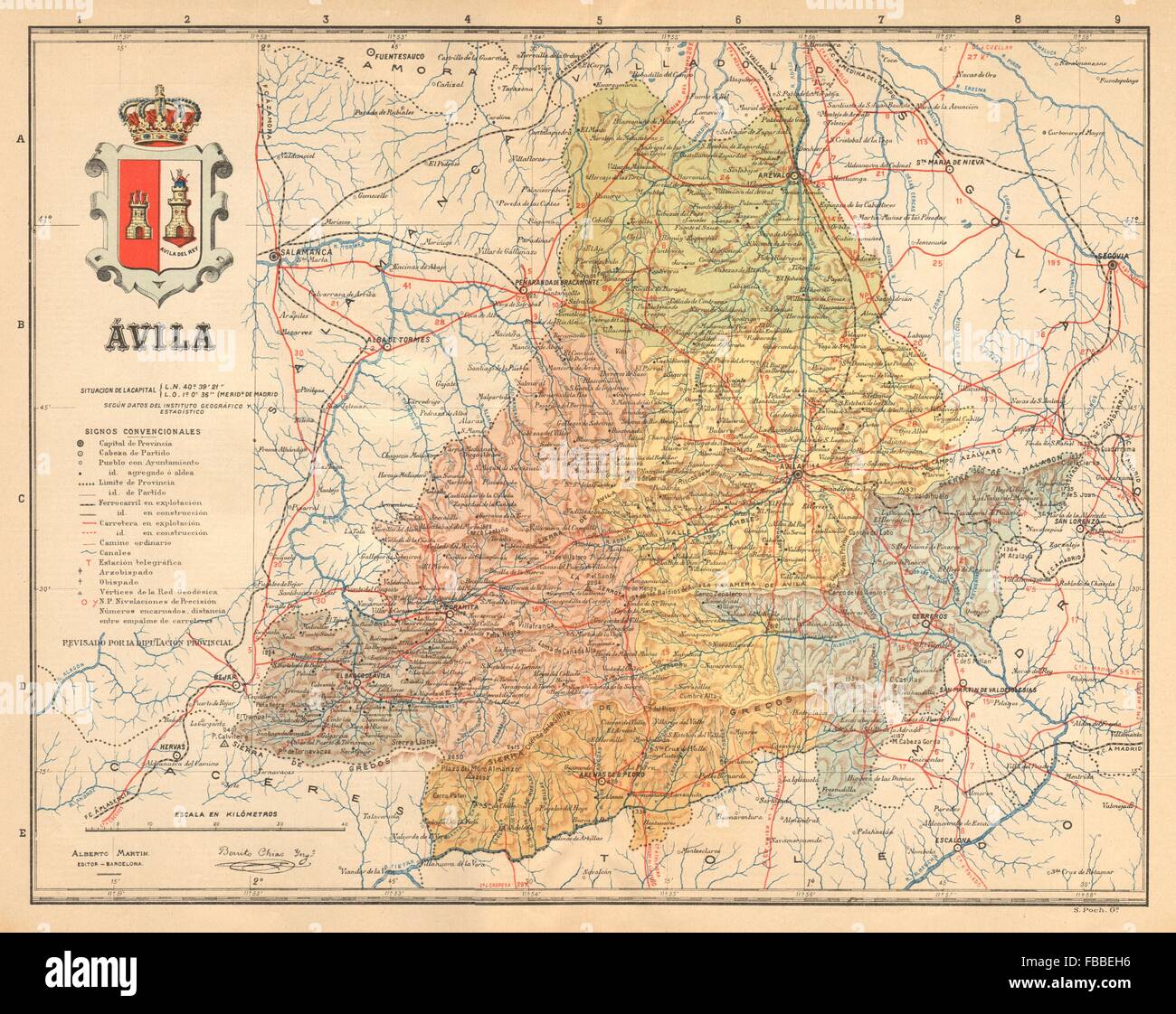 ÁVILA Avila. Castilla y León. Mapa antiguo de la provincia. ALBERTO MARTIN c1911 Stock Photo