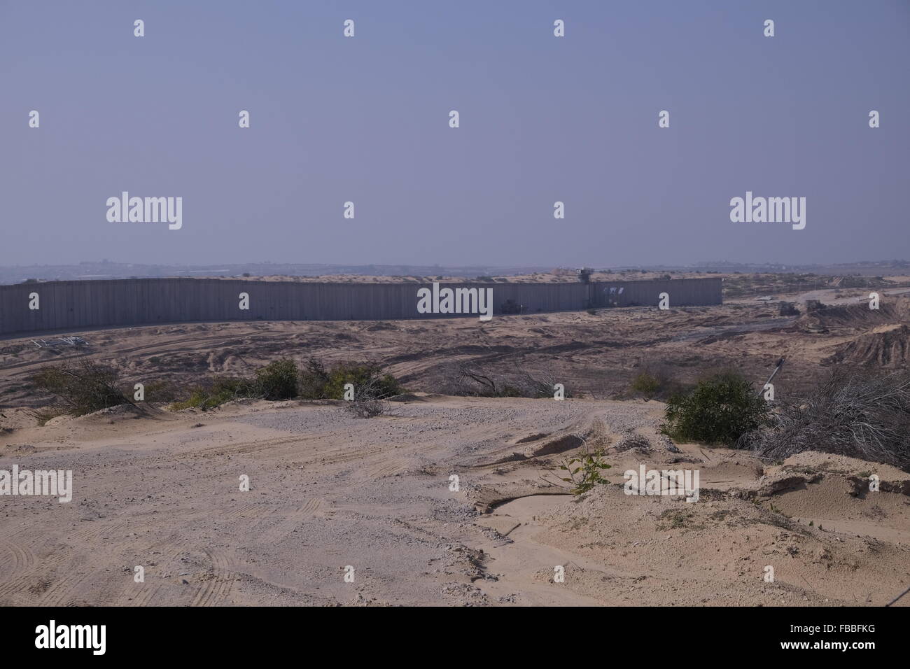 General view of the concrete wall separating Gaza Strip and Israel near the Israeli settlement of Netiv Haasara southern Israel Stock Photo
